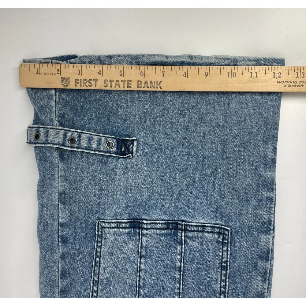 Social Collision Jeans Women Sz 20 Acid Wash Moto Suspender Flare Low‎ Rise 38